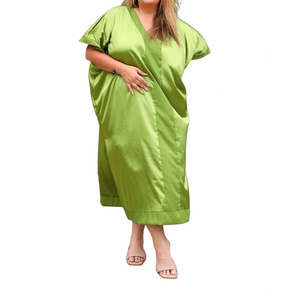 NEW SANTE GRACE muse italian silk charmeuse caftan dress in pearl green